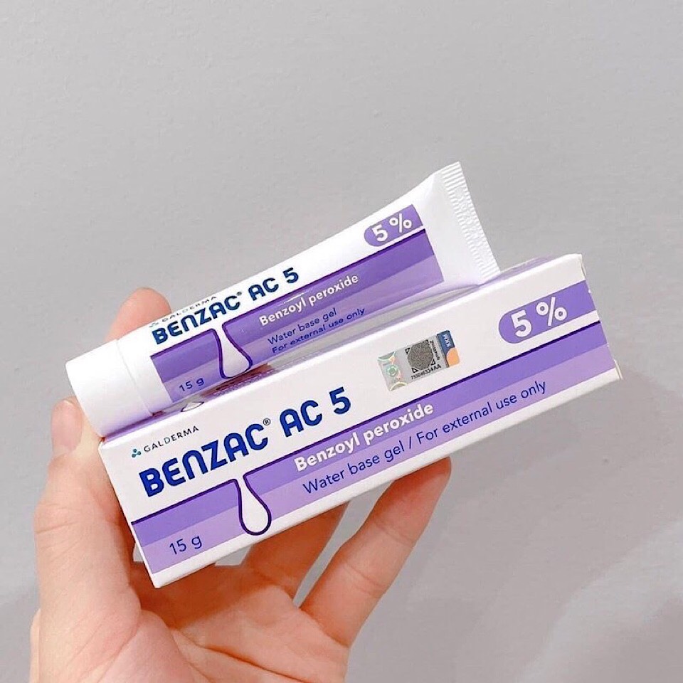 Kem Trị Mụn Galderma Benzac AC 5 Benzoyl Peroxide Water Base Gel 15gr